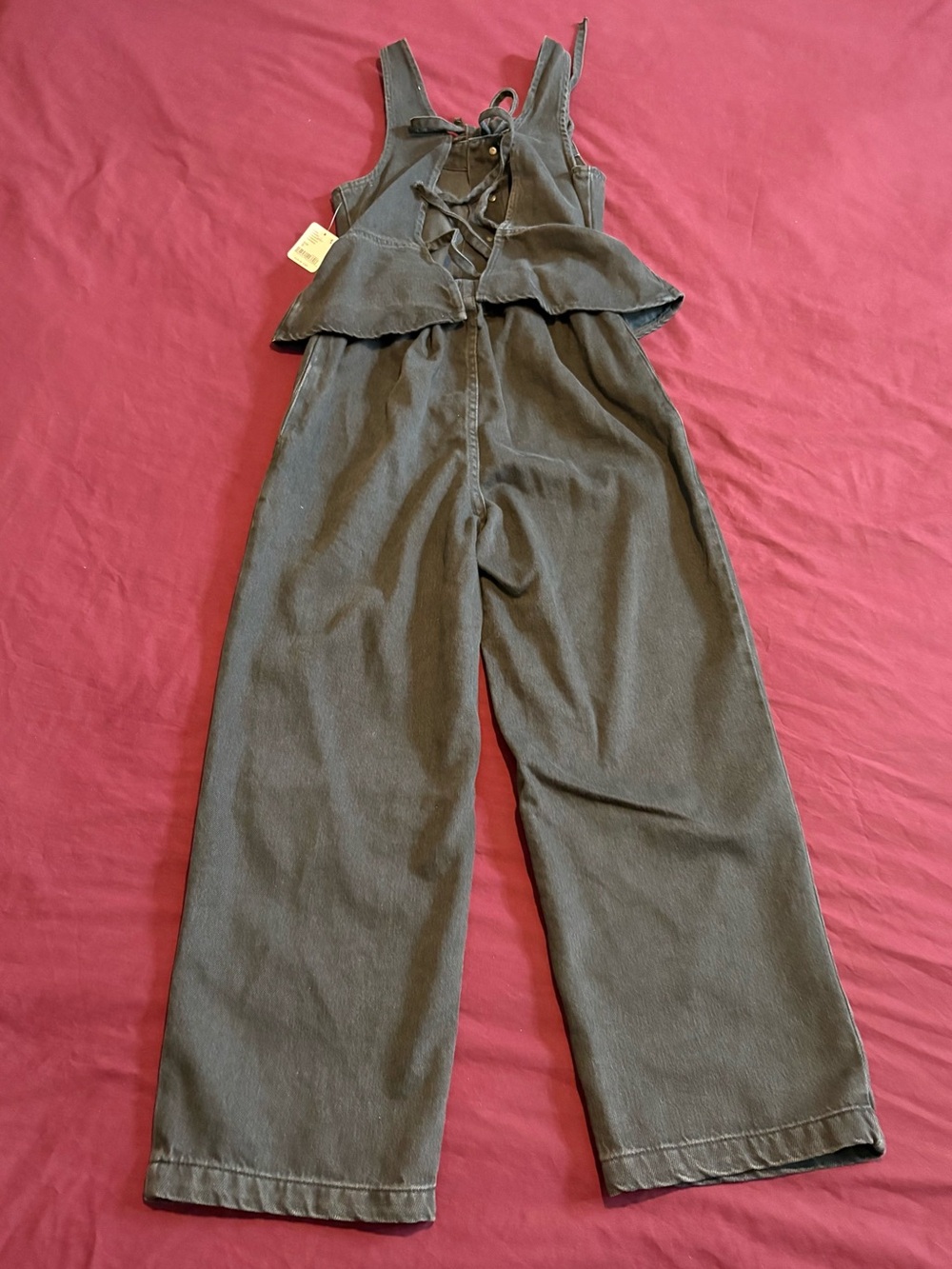 We the Free Womens Black Wide-Leg Jumpsuit with Peum and Lace-Up Bodice. NWT